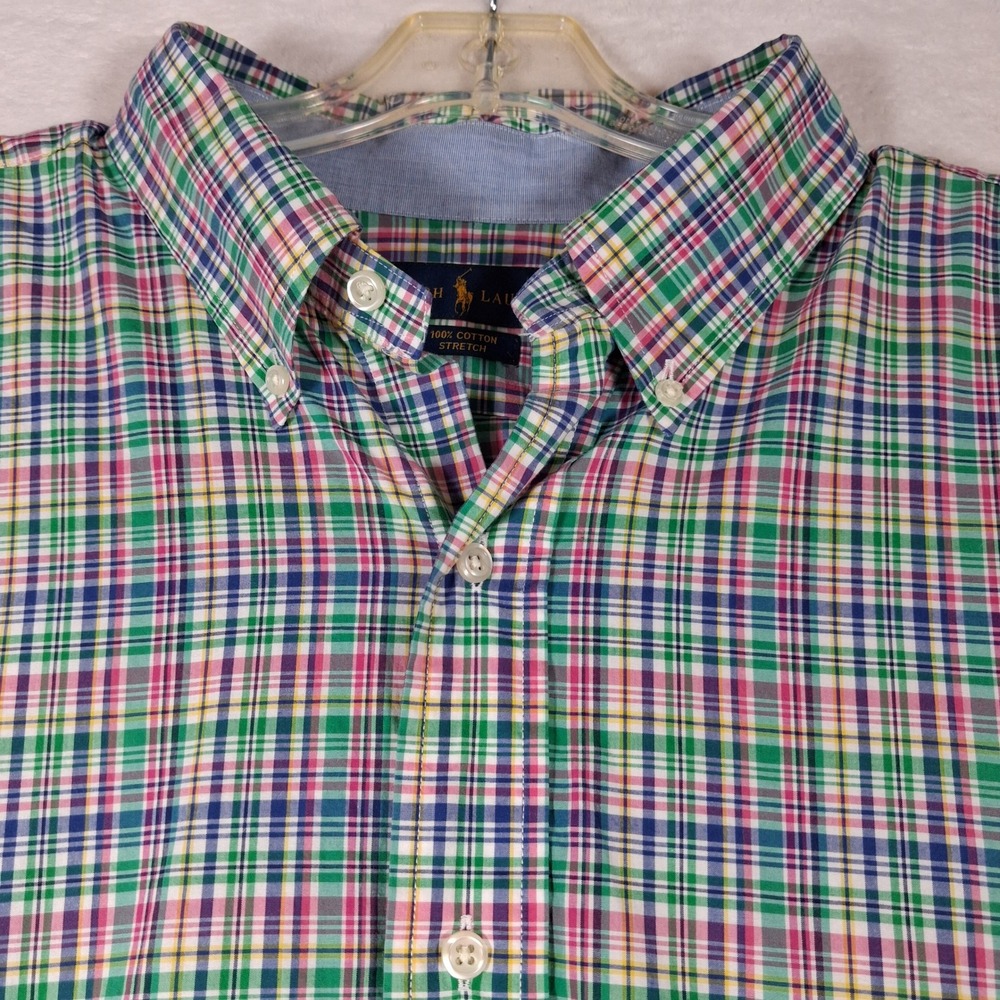 Ralph Lauren Mens 2XLT Plaid Shirt Long Sleeve Cotton Stretch Multi Color Pony